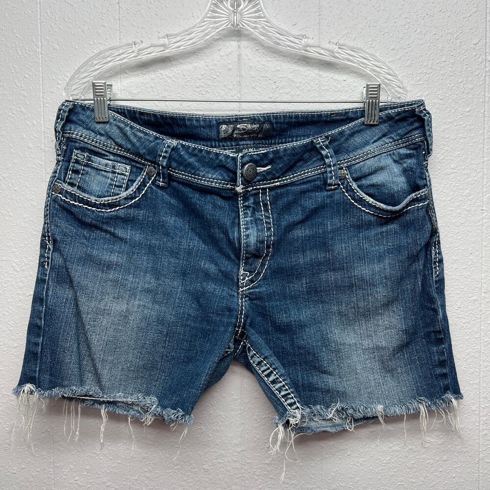 Silver Jeans Dark Wash Cut Off Denim Beaded Shorts Women's Size 36